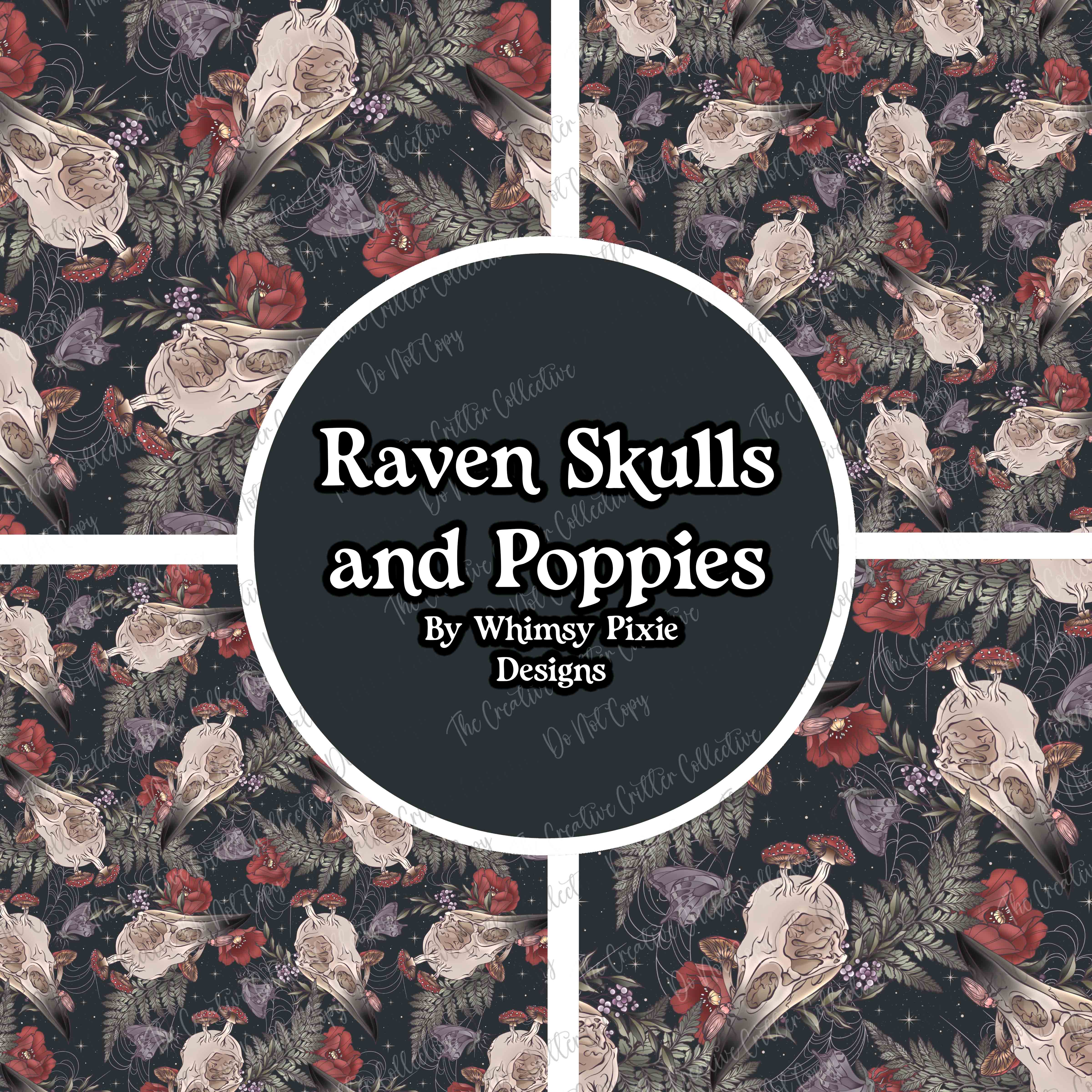Raven Skulls and Poppies